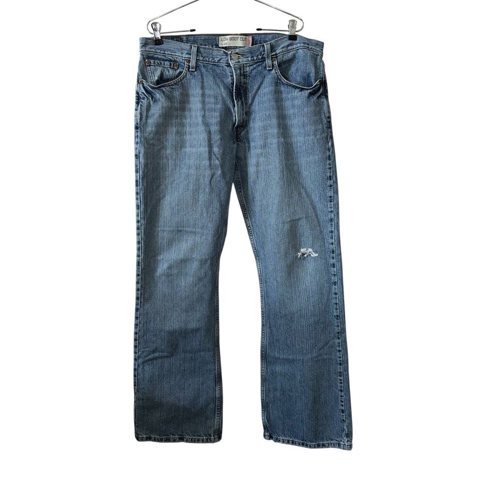 Levis 527 Bootcut Jeans Mens 36x34 Distressed Light Wash Denim Upcycle READ